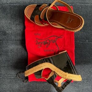 Christian Louboutin Black Patent Wedge Sandals - Size 39 - Excellent condition